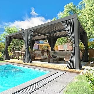 Aluminum 10x20 FT Louvered Pergola, Outdoor Pergola with Adjustable Louvered Roof Outdoor Patio Shade Cover, Waterproof & Rustproof Aluminum Gazebo for Backyard and Garden, Gray