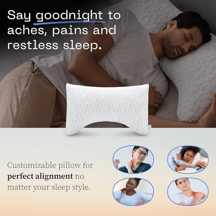 Coop Home Goods Original Crescent Adjustable Pillow, Queen Bed Pillows for Shoulder, Neck & Head Support, Crescent Foam Pillows - Medium Firm for Back & Side Sleeper, CertiPUR-US/GREENGUARD Gold