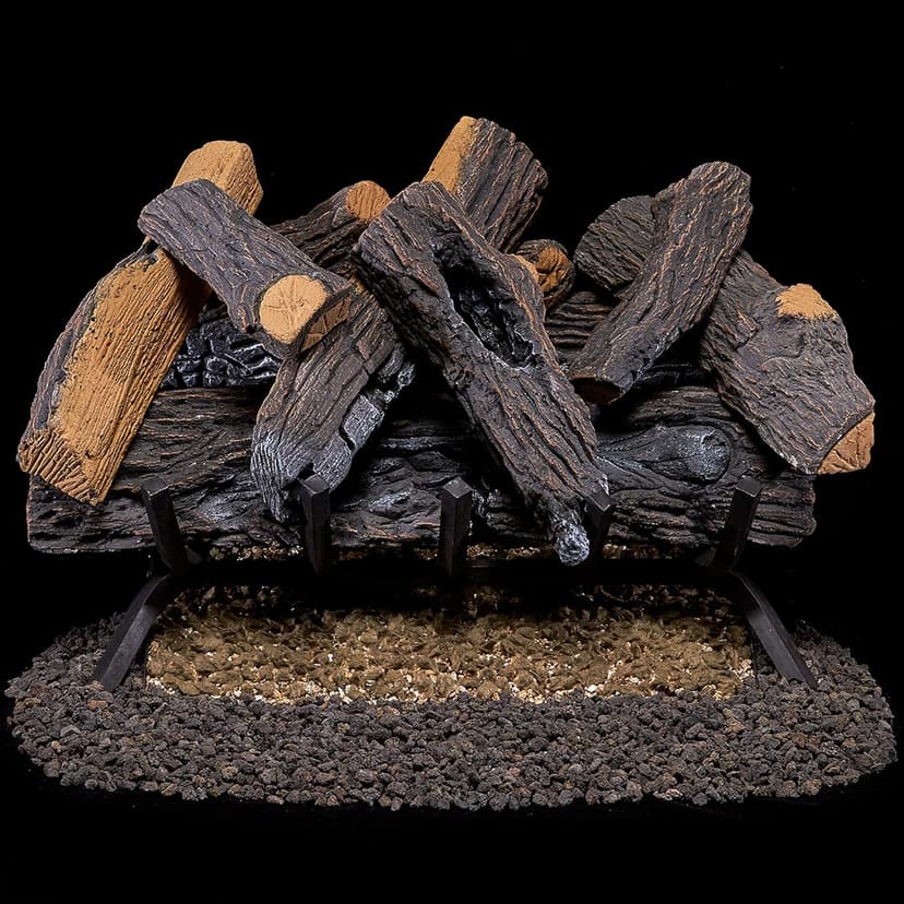 Duluth Forge FNVL24-1 Natural Gas Vented Fireplace Logs Set with Match Light, 55000 BTU, Heats up to 2000 Sq. Ft, Heartland Oak, 24 Inches