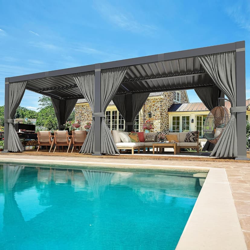 Pergola 10x20 Ft Louvered Pergola Aluminum Outdoor Pergolas W/Adjustable Roof, Waterproof Curtains and Nets Outdoor Gazebo for Deck,Patio,Backyard and Garden