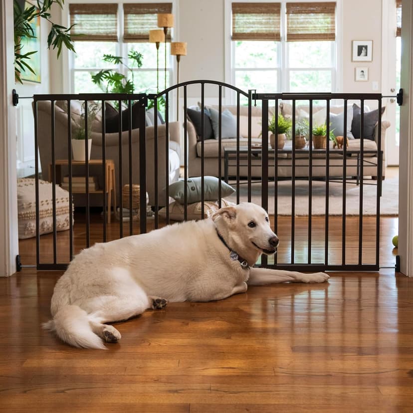 Summer Infant Metal Expansion Extra Wide Safety Pet and Baby Gate, 44"-71" Wide, 36” Tall, Hardware Mounted for Dog and Child Safety, Fits Large Opening or Doorway, Auto Close Walk Thru Door - Bronze