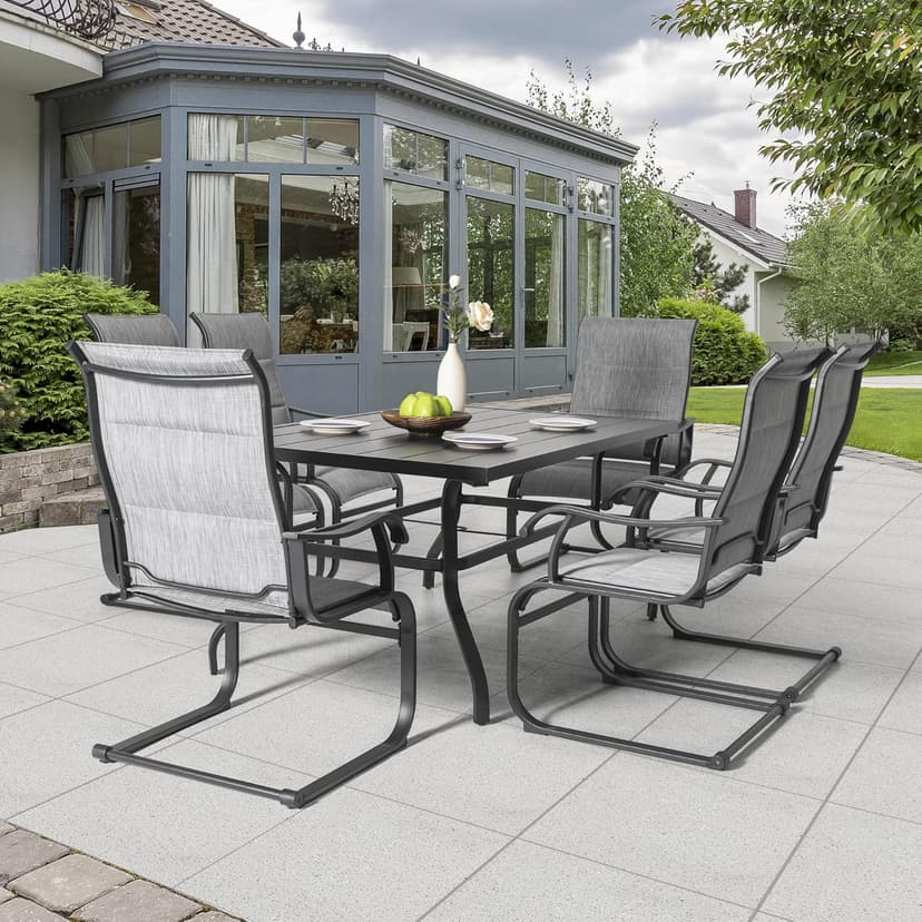 NUU GARDEN Patio Dining Chairs Set of 4, All Weather Outdoor Padded Textilene Patio Chairs, Breathable Spring Motion Textile High Back Outdoor Dining Chairs for Backyard, Lawn, Deck, Grey