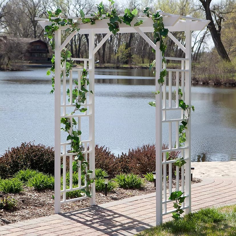 Dura-Trel Wellington Arbor, Vinyl Garden Archway for Outdoors, White, 72" x 85" - Backyard Decorative Arch for Pathways & Entrances w/ Trellis Sides for Climbing Plants, Vines & Flowers