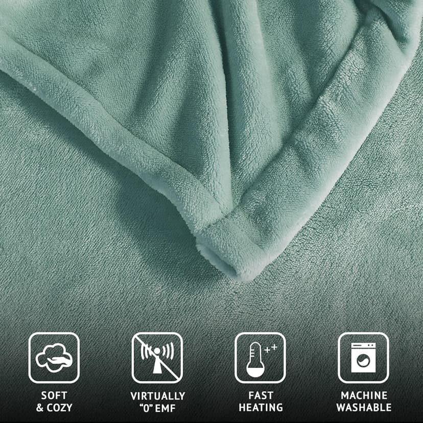 Beautyrest Heated Electric Blanket for Cold Weather, Fast Heating Heated Blanket, Auto Shut Off, Virtually Zero EMF, Multi Heat Setting, UL Certified, Aqua Queen (90 inx84 in)