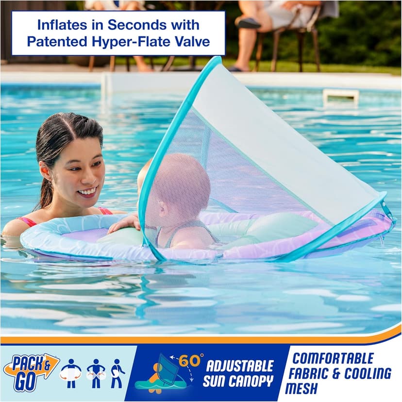 SwimWays Baby Spring Float with Adjustable Canopy and UPF Sun Protection, Blue Lobster