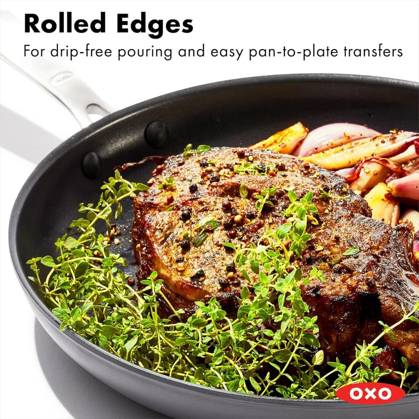 OXO 12” Nonstick Frying Pan Skillet, Enhanced PFAS-Free Ceramic Nonstick, Durable Hard Anodized Cookware, Scratch Resistant, Good Grips, Easy Clean Dishwasher Safe, Oven Safe, Drip Free Pours, Black