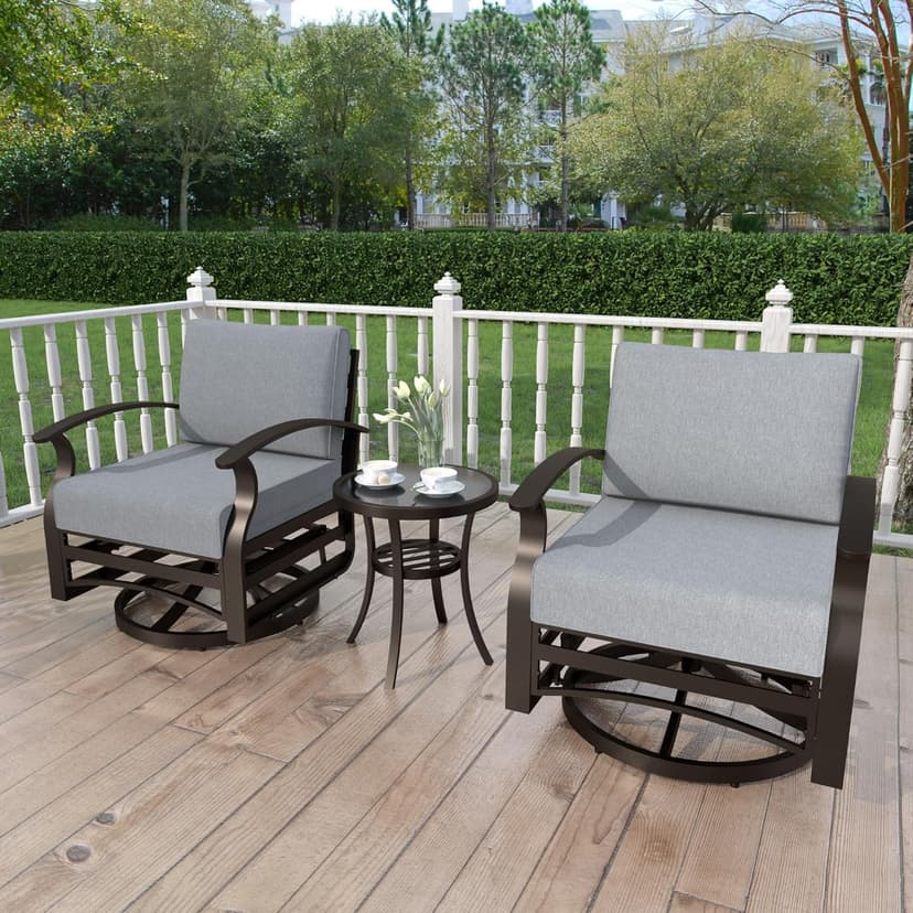 Kurapika 3 Pieces Patio Furniture Set, Outdoor Aluminum Rocking Chair, Patio Bistro Set Swivel Gliders Rocker with Tempered Glass Side Table (Grey)