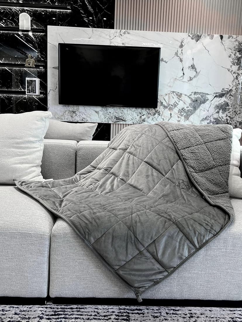 Sherpa Weighted Blanket for All Season,Both Sides Grey 15Lbs, 60 x 80 inches, Reversible Velvet Soft Plush Weighted Blanket for Adult Better Sleep