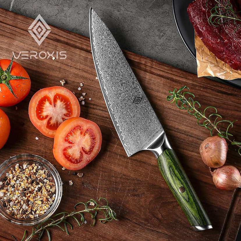 Damascus Chef Knife 8 Inch, Professional Japanese Kitchen Knives Sharp High Carbon Super Steel with Ergonomic Pakkawood Handles, Elegant Gift Box Packaging