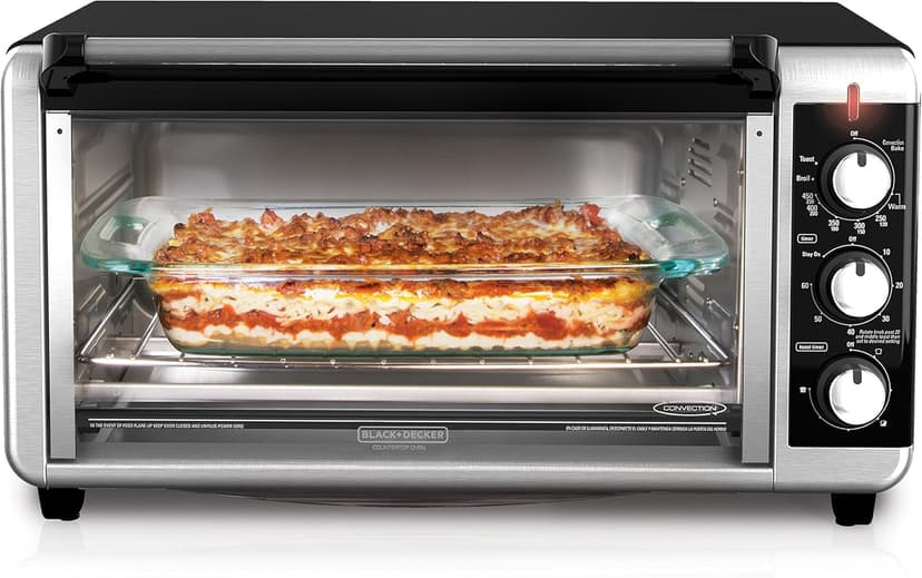BLACK+DECKER 8-Slice Extra Wide Convection Toaster Oven, Fits 9"x13" Oven Pans and 12" Pizza, Bake, Toast, Broil, and Keep Warm Functions, Countertop Compact Design with Stainless Steel Finish