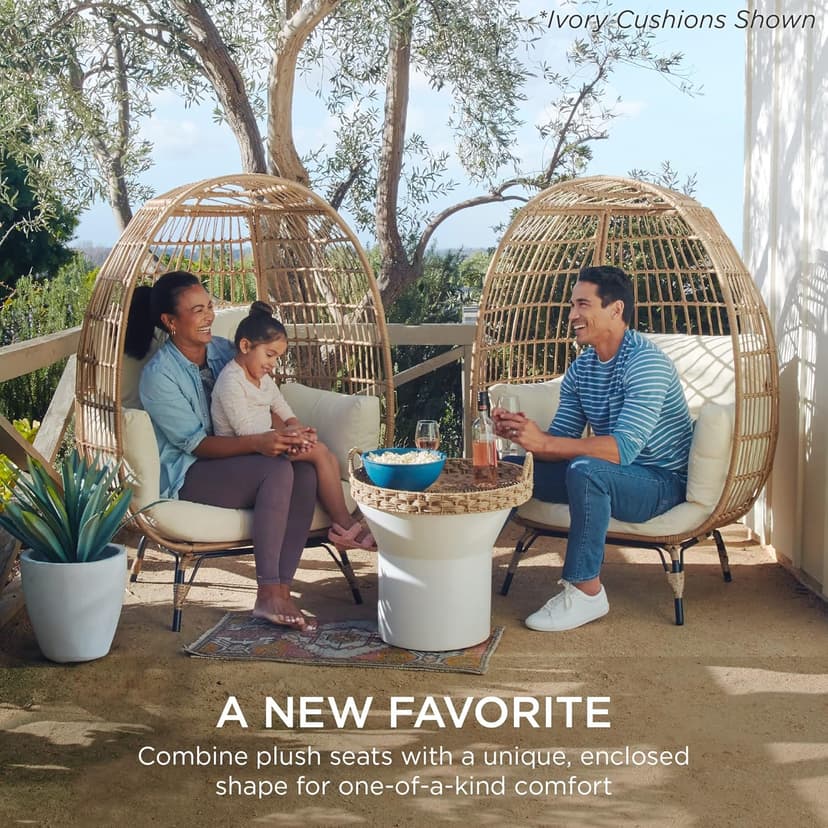 Best Choice Products Wicker Egg Chair, Oversized Indoor Outdoor Lounger for Patio, Backyard, Living Room w/ 4 Cushions, Steel Frame, 440lb Capacity - Black