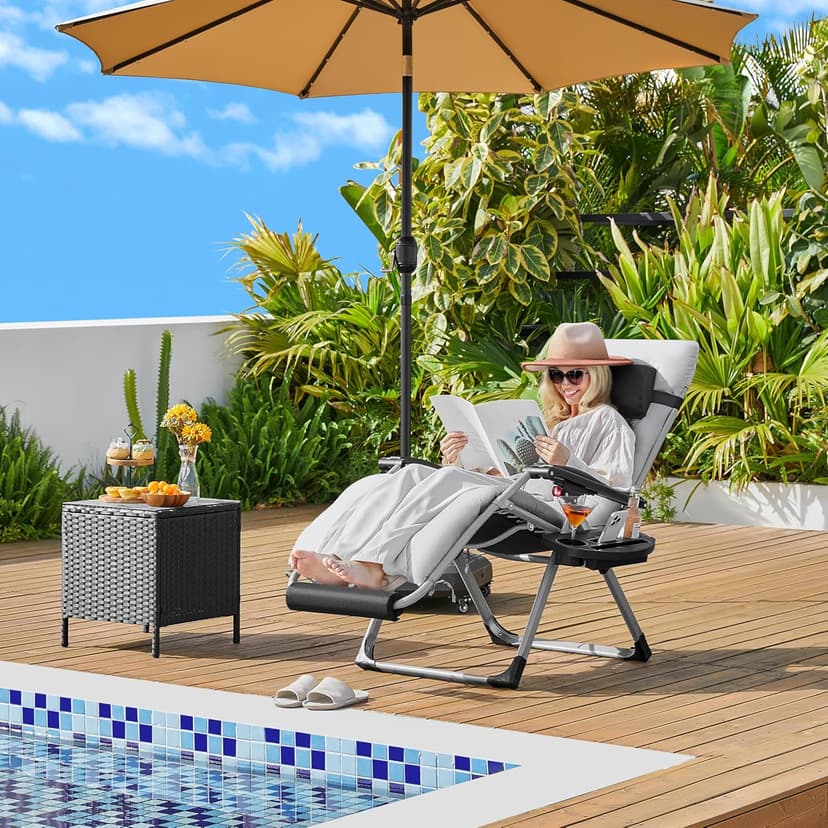 Yaheetech Zero Gravity Chair, Folding Reclining Lounge Recliner with Removable Pad & Headrest & Side Cup Holder Tray for Indoor and Outdoor Gray/1