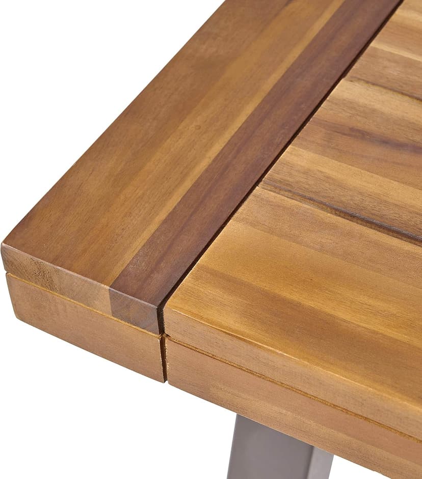 Great Deal Furniture Beau Outdoor Eight Seater Wooden Dining Table, Teak and Rustic Metal Finish