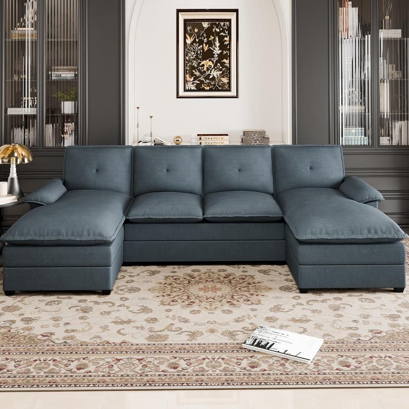 U Shaped Sectional Couch for Living Room,110" 4-Seater Comfy Couch with Double Chaise,Deep Seat Modular Sofa Couches with Thick Cushion & Soft Backrest,Dark Gray