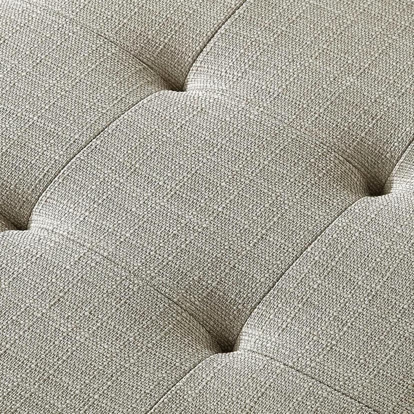 24KF Large Rectangular Upholstered Tufted Linen Fabric Ottoman Bench, Padded Bench with Solid Wood Shelf-Linen