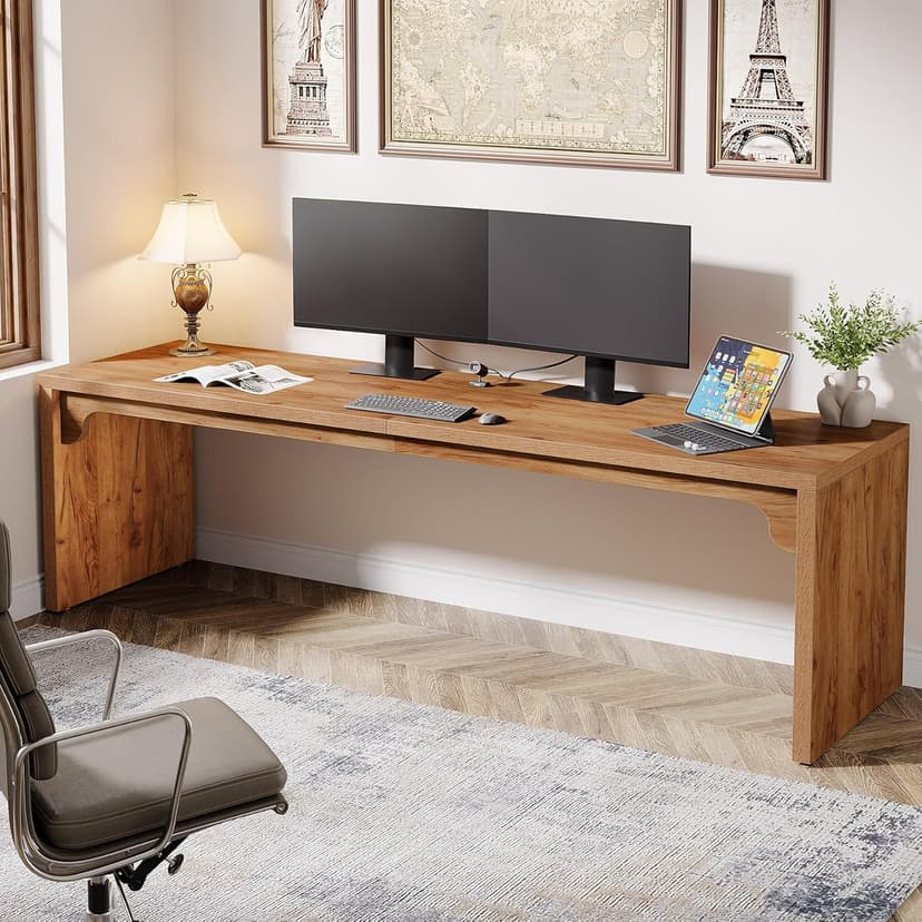 Tribesigns 78.7 Inches Long Computer Desk, Wooden Extra Long Desk, 2 Person Large Writing Table for Home Office, Brown