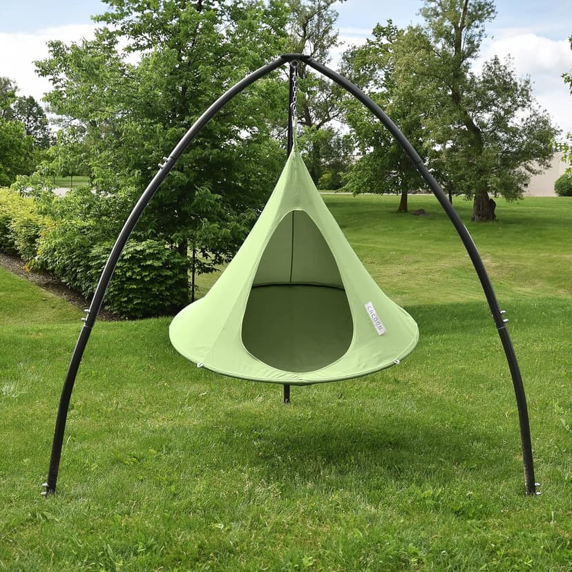 Single Cacoon Hanging Chair – Cozy Indoor/Outdoor Hammock with Polyester Canvas, 440 lb Capacity, Includes 18ft Rope & Carabiner (Leaf Green)