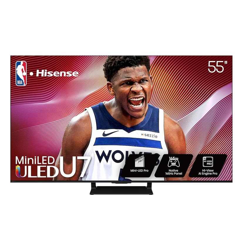 Hisense 55" Class U7 Mini-LED ULED 4K UHD Google Smart TV (55U75QG, 2025 Model) - QLED, Native 165Hz, VRR 288, Up to 3000 Nits, HDR10+, Dolby Vision IQ · Atmos, IMAX Enhanced, 2.1.2 Ch Surround