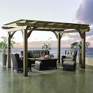 Backyard Discovery Somerville 14' x 10' Cedar Wood Pergola Kit with Trellis Roof, All-Season Durability, High-Wind Rating, PowerPort, Shade for Outdoor Patio, Deck, Garden, and Entertaining