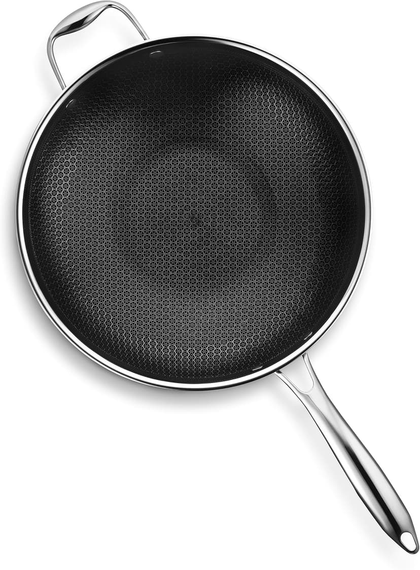HexClad Hybrid Nonstick 12-Inch Wok, Stay-Cool Handle, Dishwasher-Friendly, Oven-Safe Up to 900°F, Induction Ready, Compatible with All Cooktops