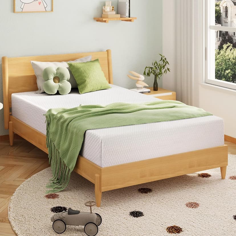 6 Inch Twin Mattress for Kids, Memory Foam Mattress with Cooling Green Tea Gel, Relieve Pressure with Medium Firm Support, CertiPUR-US Certified, 75''L x 38''W, White