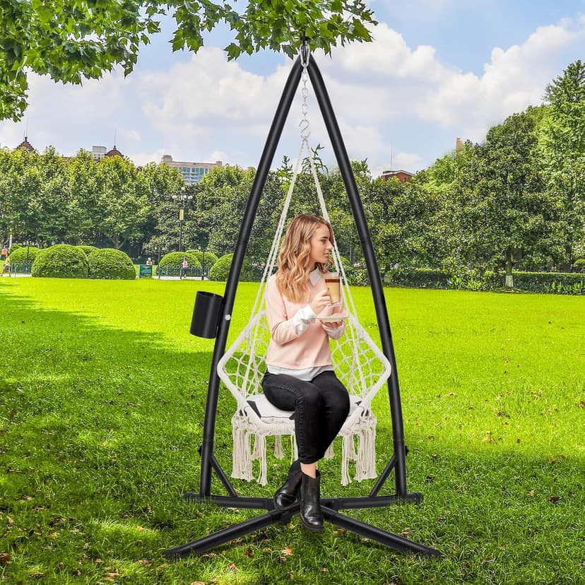 Hanging Hammock Chair Stand Swing Chair Stand for Indoor/Outdoor,C-Type Solid Steel Heavy Duty Hammock Chair Stand,Weight Capacity 440 Lbs Hanging Chair Stand Only Black AD333