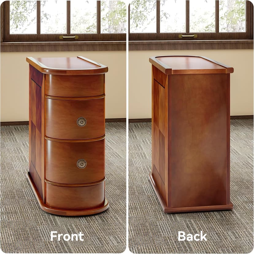 LITTLE TREE Wood End Table with 2 Drawers Sofa Side Table, No Assembly Required Vintage Slim Nightstand Bedside Table for Bedroom