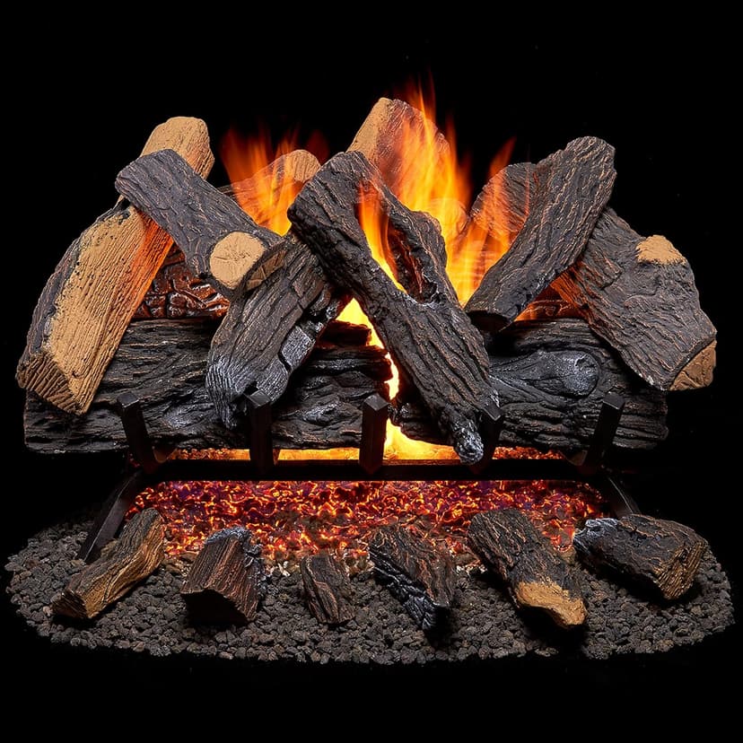 Duluth Forge FNVL24-1 Natural Gas Vented Fireplace Logs Set with Match Light, 55000 BTU, Heats up to 2000 Sq. Ft, Heartland Oak, 24 Inches
