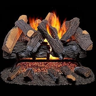 Duluth Forge FNVL24-1 Natural Gas Vented Fireplace Logs Set with Match Light, 55000 BTU, Heats up to 2000 Sq. Ft, Heartland Oak, 24 Inches