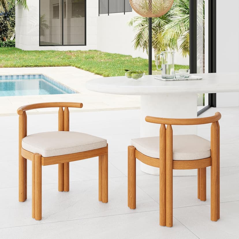 Christopher Knight Home Coves Acacia Wood Outdoor Dining Chair Set of 2 with Cushion, Wood Kitchen Side Chair, Multifunctional Patio Armless Chair, Patio Furniture Set for Outdoor Dining, Teak+ Beige