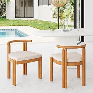 Christopher Knight Home Coves Acacia Wood Outdoor Dining Chair Set of 2 with Cushion, Wood Kitchen Side Chair, Multifunctional Patio Armless Chair, Patio Furniture Set for Outdoor Dining, Teak+ Beige