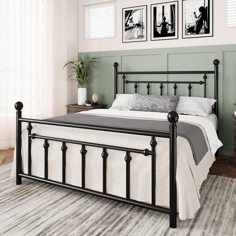 Allewie 14 Inch Queen Size Metal Platform Bed Frame with Victorian Vintage Headboard and Footboard/Under Bed Storage/No Box Spring Needed/Easy Assembly/Noise Free/Mattress Foundation/Black