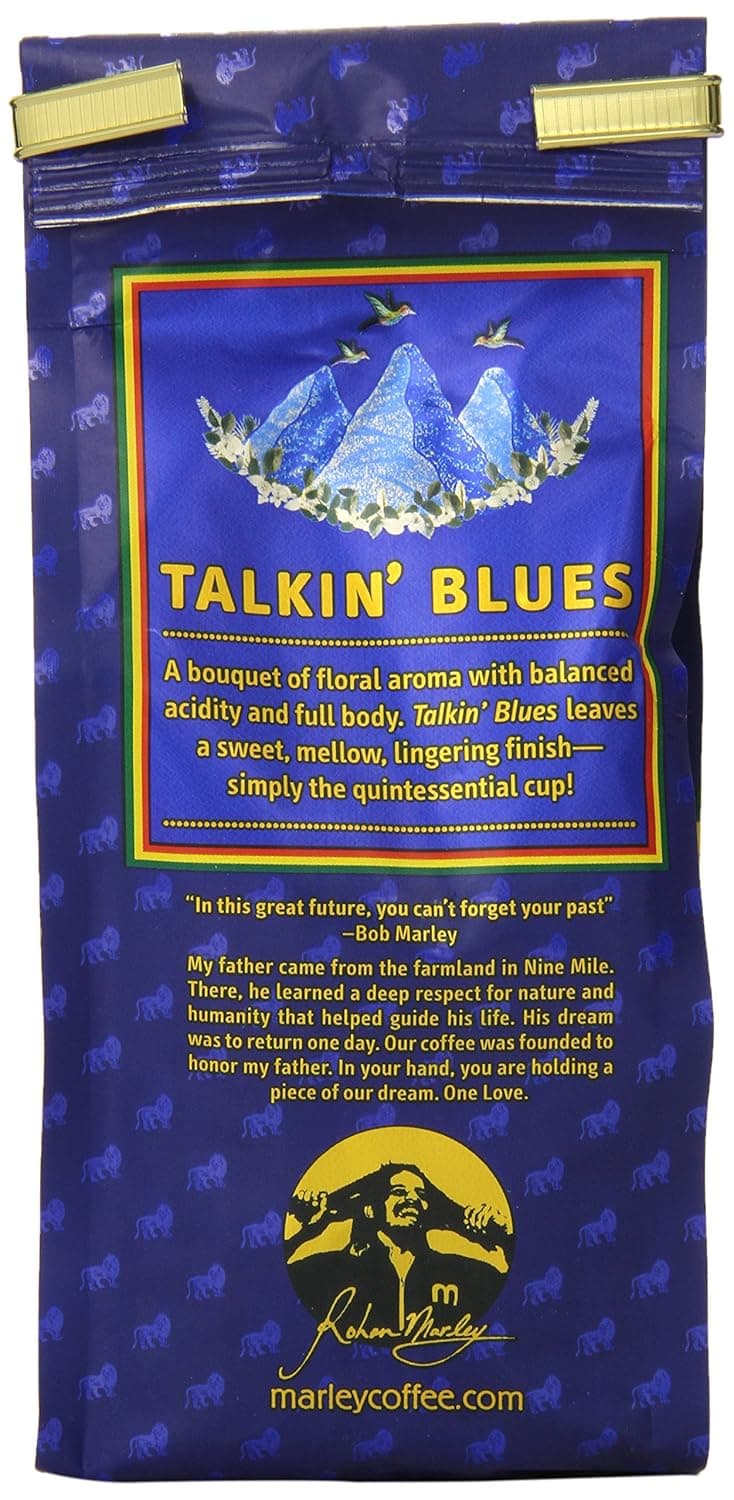 Marley Coffee Talkin' Blues, Jamaica Blue Mountain Naturally Grown Ground Coffee, 8-Ounce Bag