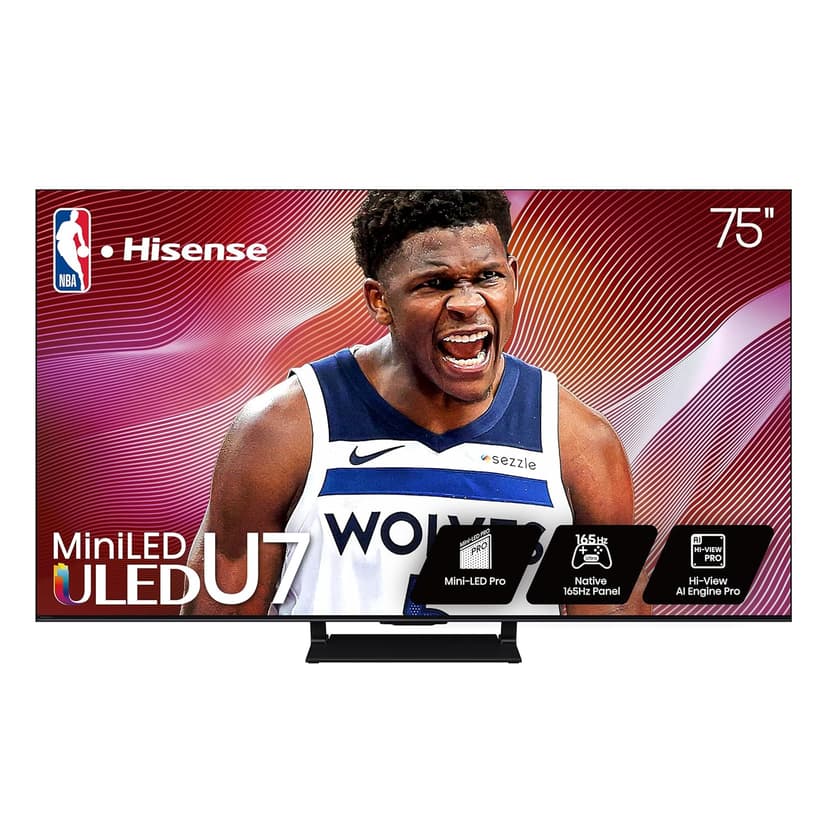 Hisense 75" Class U7 Mini-LED ULED 4K UHD Google Smart TV (75U75QG, 2025 Model) - QLED, Native 165Hz, VRR 288, Up to 3000 Nits, HDR10+, Dolby Vision IQ · Atmos, IMAX Enhanced, 2.1.2 Ch Surround