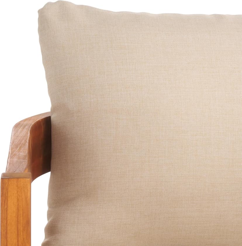 SAFAVIEH Outdoor Collection Owen Natural Teak Solid Wood/Taupe Cushion 3-Seater Sofa