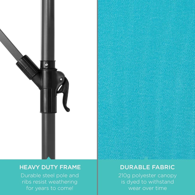 Best Choice Products 10ft Solar LED Offset Hanging Market Patio Umbrella for Backyard, Poolside, Lawn and Garden w/Easy Tilt Adjustment, Polyester Shade, 8 Ribs - Sky Blue