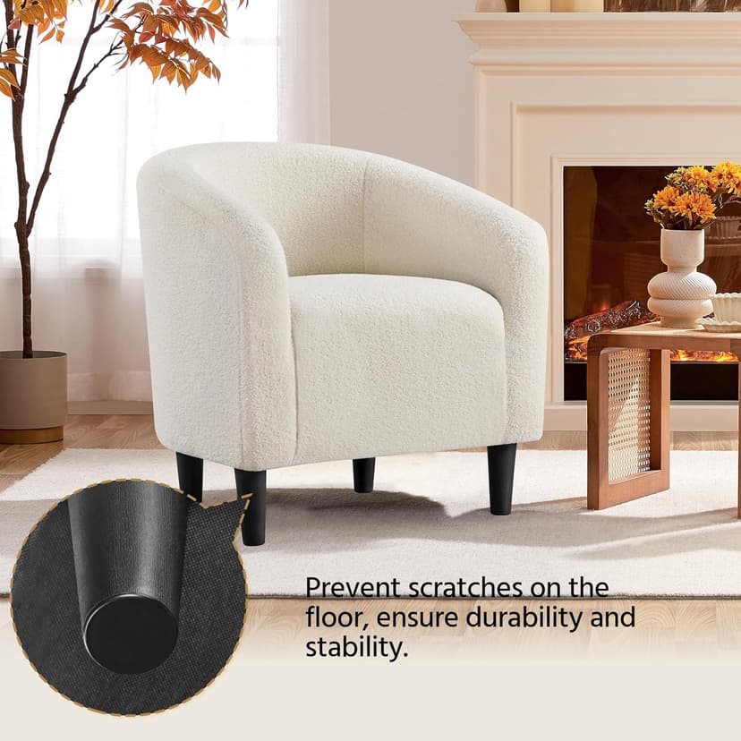 Yaheetech Barrel Chairs, Furry Accent Chairs with Soft Padded Armrest for Living Room Bedroom Waiting Room Office, Set of 2, Ivory