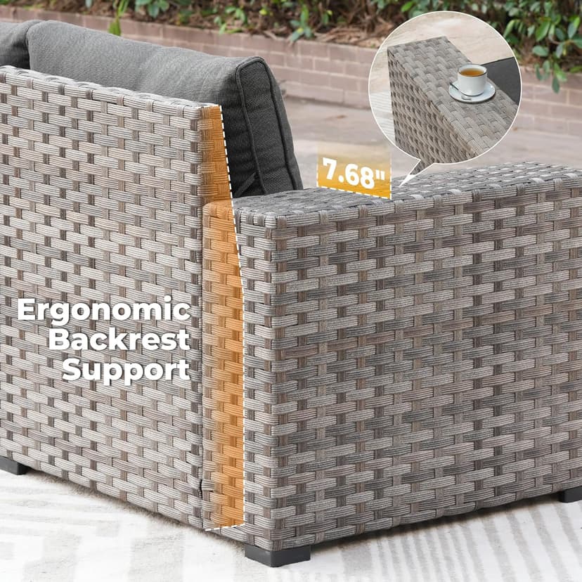 ovios 10 Pieces Patio Furniture Set, Outdoor Wicker Sectional Sofa with 42" Fire Pit Table Swivel Chairs, Modern Modular Deep Seat Rattan Couch Conversation Sets, Black