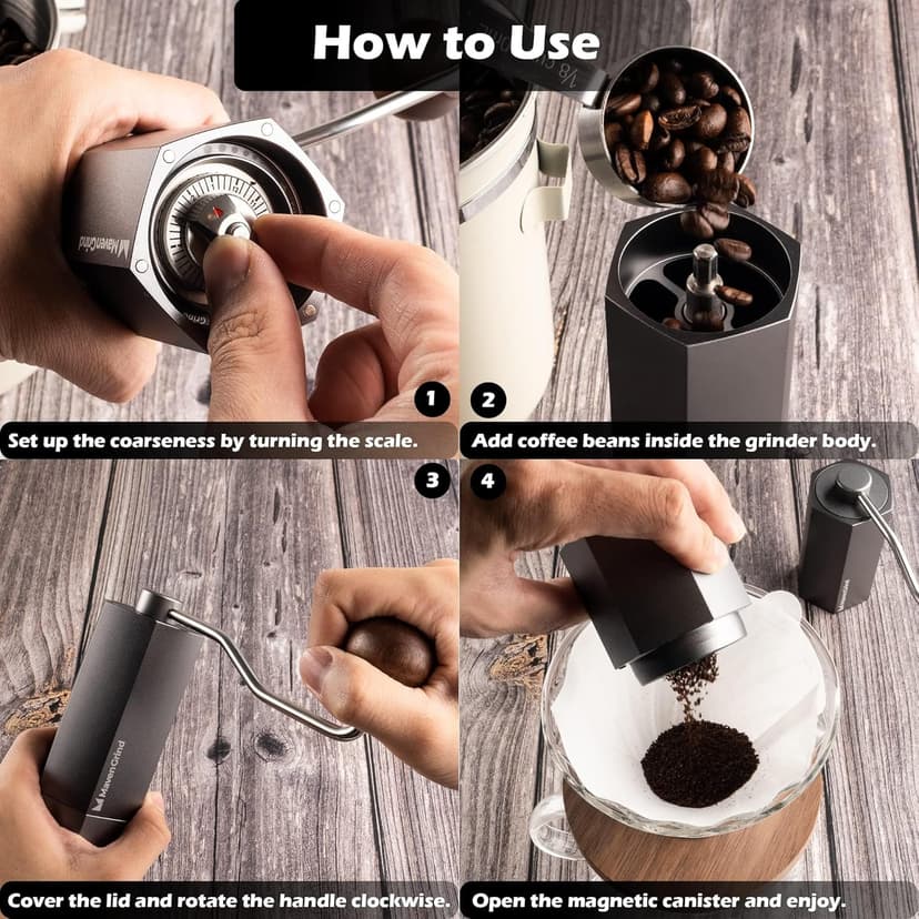 Coffee Bean Grinder - Manual Coffee Hand Grinder For Espresso, Frenchpress, Machine Coffee - Portable Stainless Steel Burr Grinder With Adjustable Coarseness Knob