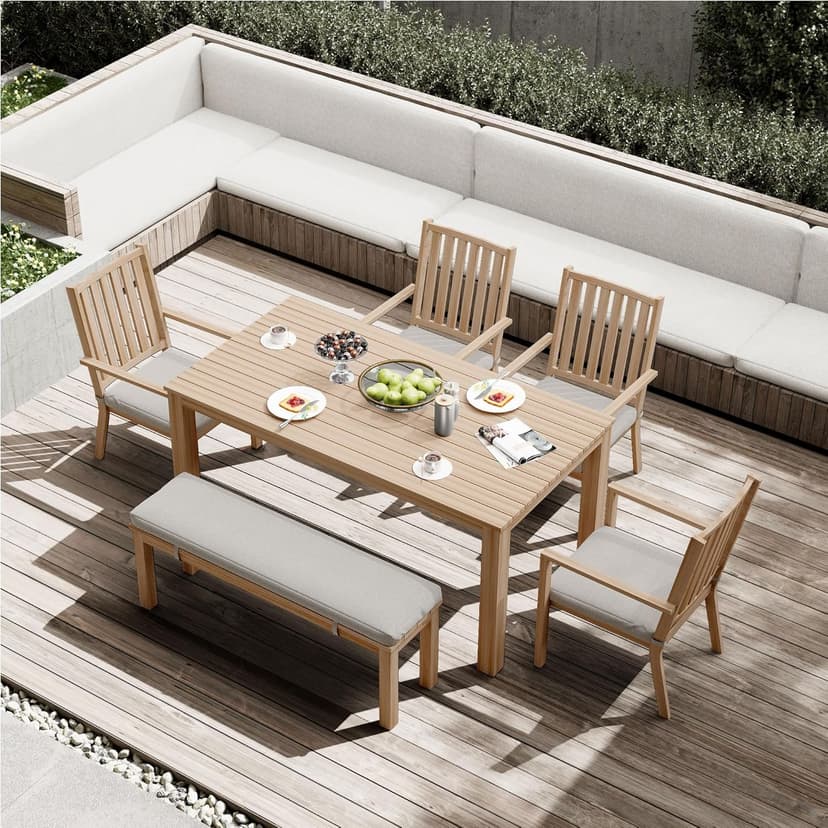 All-Weather Aluminum Outdoor Dining Table, Modern Rectangle Patio Dining Table for Balcony Garden, Brown