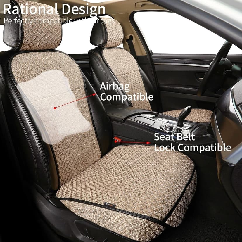 Breathable Car Seat Cover,Front Seat Protector,Luxury Driver Seat Cover, Universal Car Seat Cushion,Suitable for All Seasons,Airbag Compatible(Beige，2PCS)
