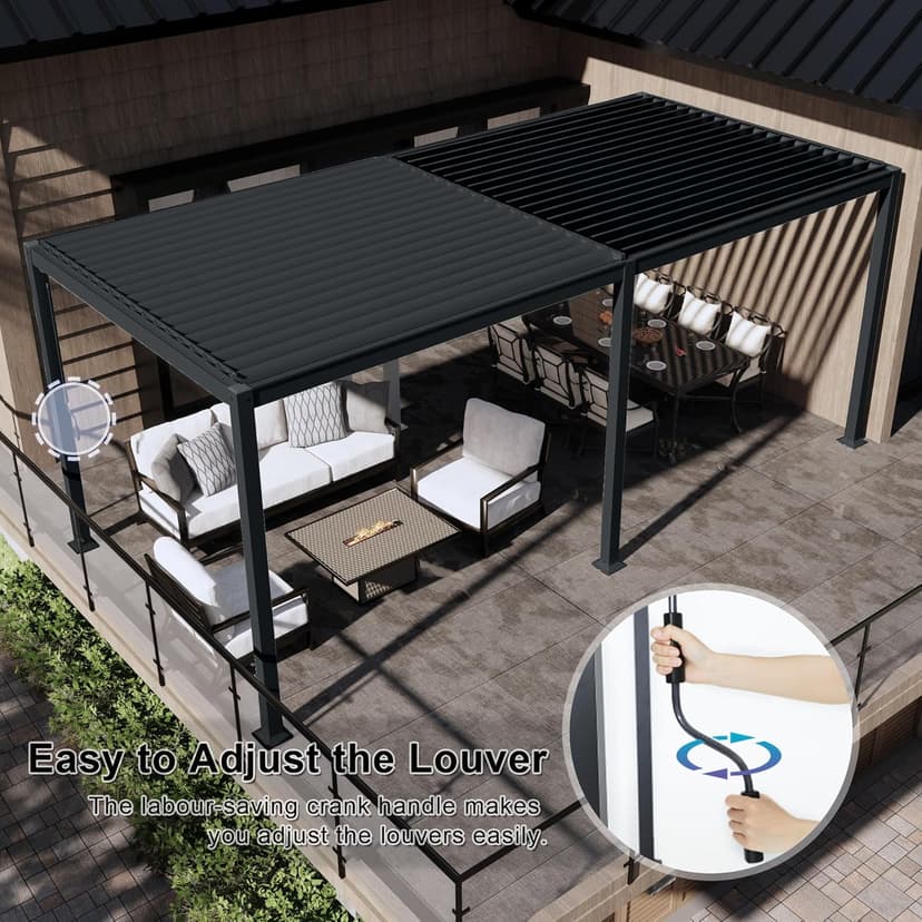 MASTERCANOPY 12’ X 16’ Louvered Pergola Outdoor Aluminum Patio Pergola with Adjustable Roof for Deck Backyard Garden (Black)