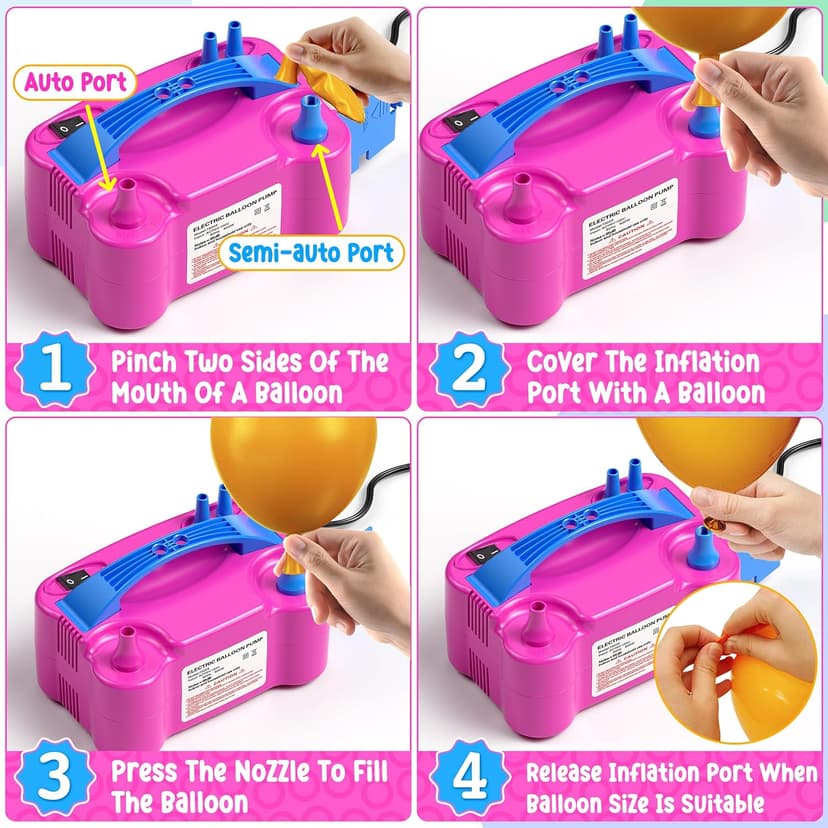 Portable Electric Balloon Pump - 110V 600W Dual Nozzle Balloon Inflator Pump with 113 Accessories（Including Balloon, Balloon Arch Kit, Balloon Blower Air Pump Machine Decorations for Party
