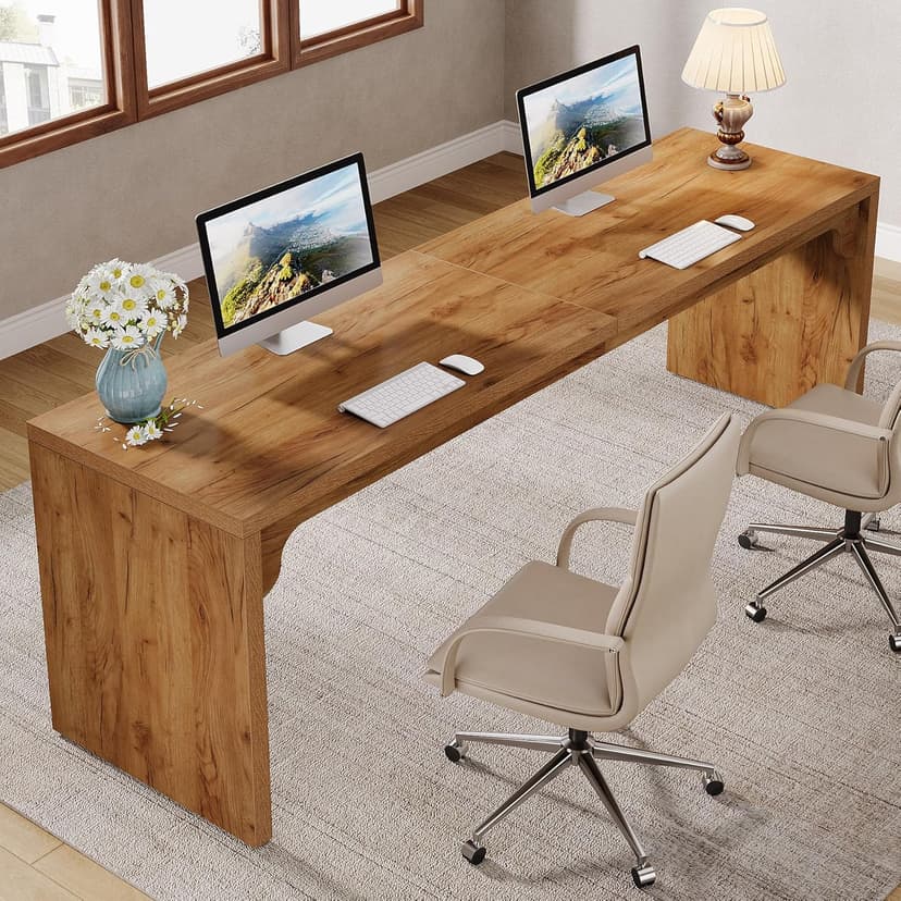 Tribesigns 78.7 Inches Long Computer Desk, Wooden Extra Long Desk, 2 Person Large Writing Table for Home Office, Brown