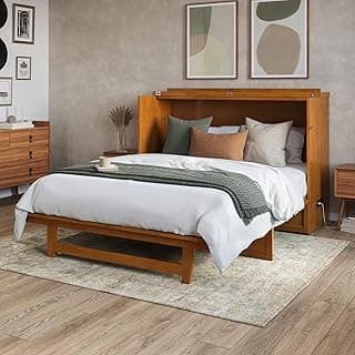 AFI, Northfield Queen Murphy Bed Chest with 6" Mattress, Storage Drawer & Built-in USB Charger, Light Toffee