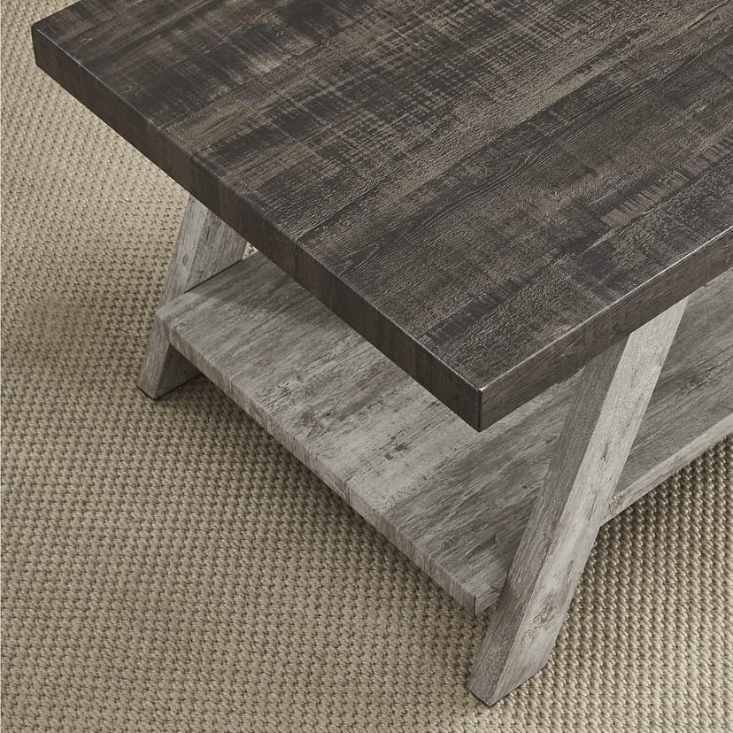 Roundhill Furniture Athens Contemporary Wood Shelf End Table, Weathered Walnut and Gray