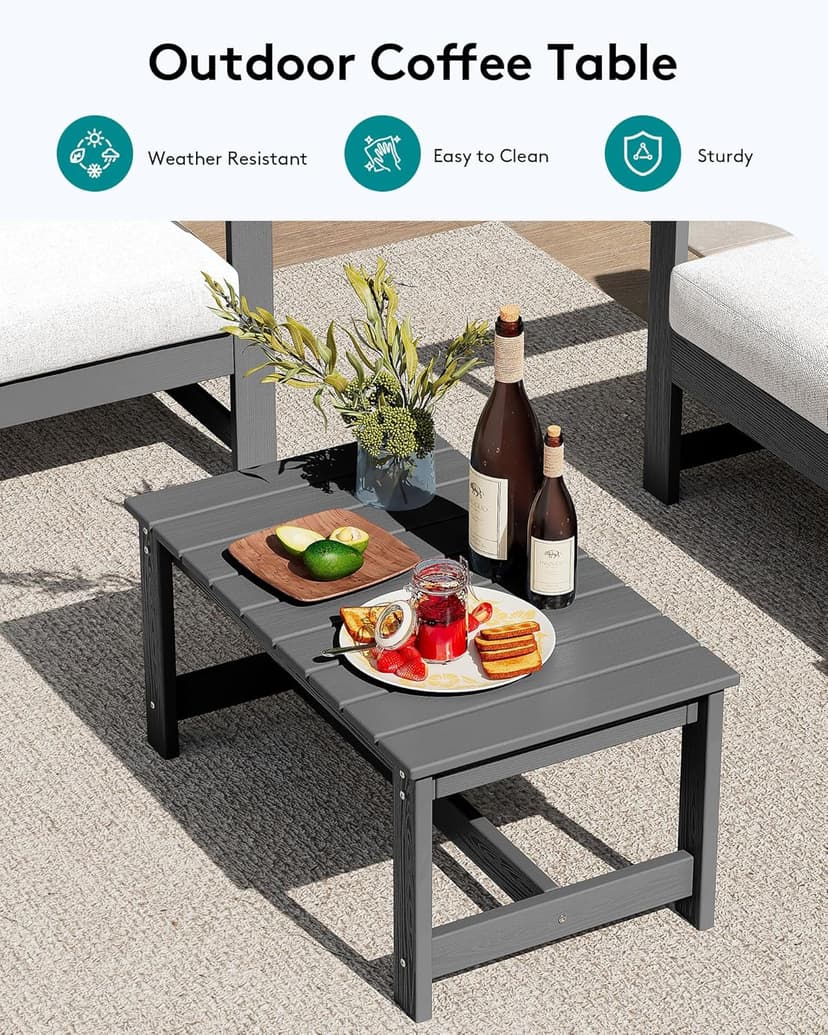 SERWALL 5 Pieces HDPE Outdoor Sofa Set with Cushions, All Weather Use Patio Conversation Couch Loveseat Furniture with Coffee Table for Balcony, Deck, Poolside, Grey Frame with Khaki Cushions