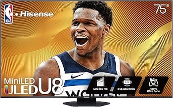 Hisense 75" Class U8 Mini-LED ULED 4K UHD Google Smart TV (75U8QG, 2025 Model) - QLED, Native 165Hz, VRR 288, Up to LD5600, 5000 Nits, HDR10+, Dolby Vision IQ · Atmos, IMAX Enhanced, 4.1.2 Ch Audio