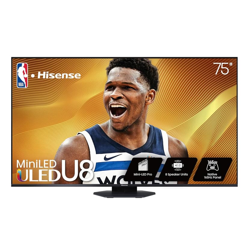 Hisense 75" Class U8 Mini-LED ULED 4K UHD Google Smart TV (75U8QG, 2025 Model) - QLED, Native 165Hz, VRR 288, Up to LD5600, 5000 Nits, HDR10+, Dolby Vision IQ · Atmos, IMAX Enhanced, 4.1.2 Ch Audio