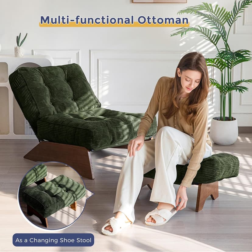 MAXYOYO Accent Chair with Ottoman Adjustable Backrest, Tufted Living Room Chair Upholstered Lounge Chair with Footrest Set, Modern Chair Cozy Reclining Chair for Reading Room, Green